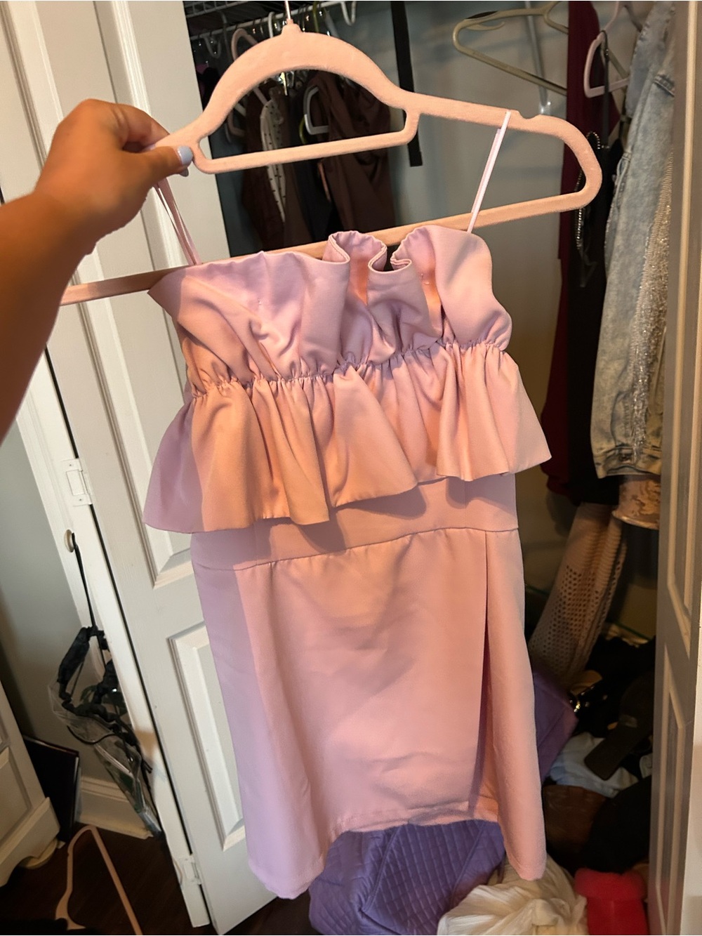 Girls Pink Ruffle Strapless Dress